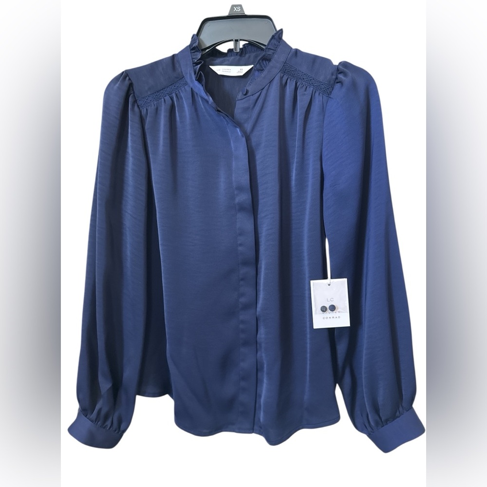 LC Lauren Conrad Navy Ruffle XS Blouse